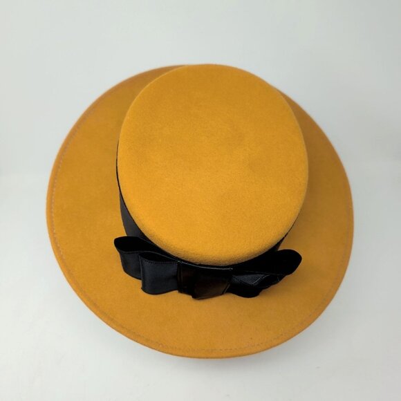 Vintage Bollman Mustard Yellow Felt Hat Stiff Black Ribbon